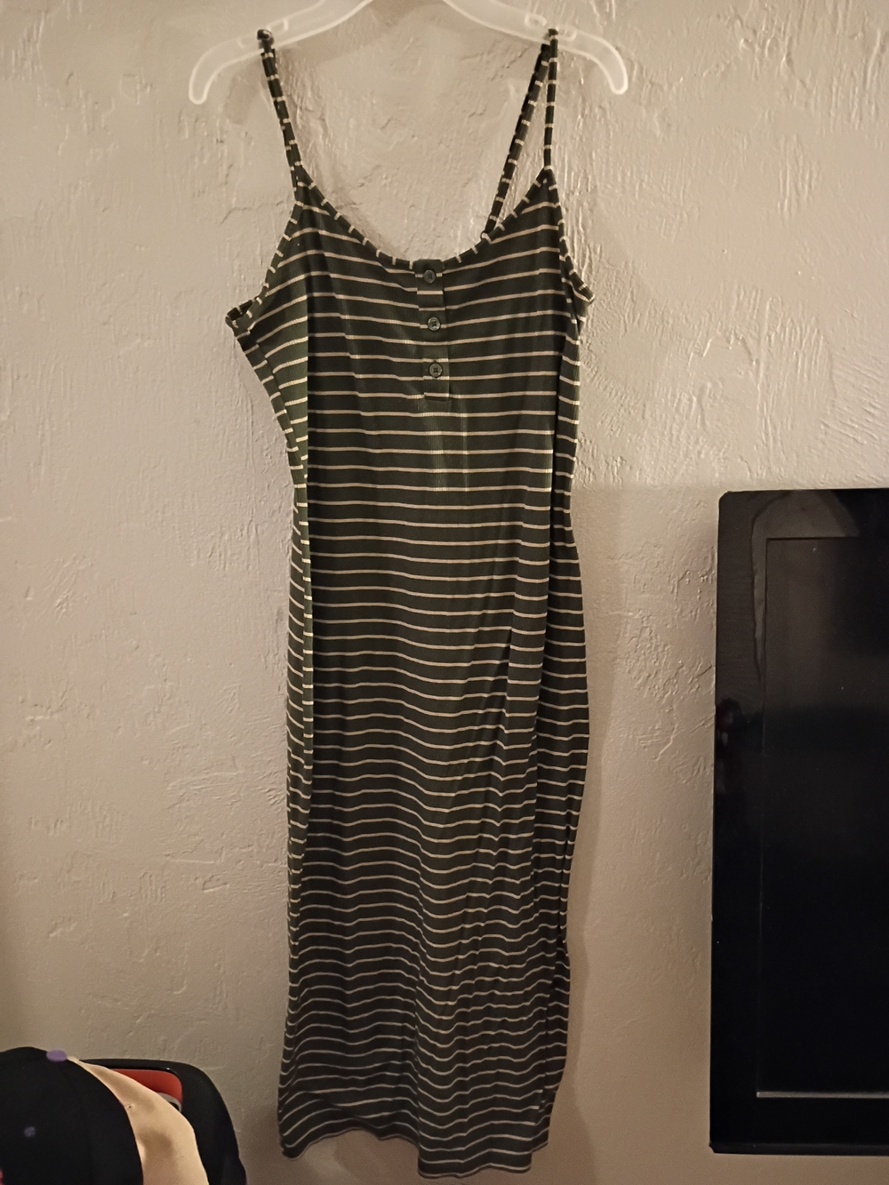 Striped Olive Green Spaghetti Strap Dress
